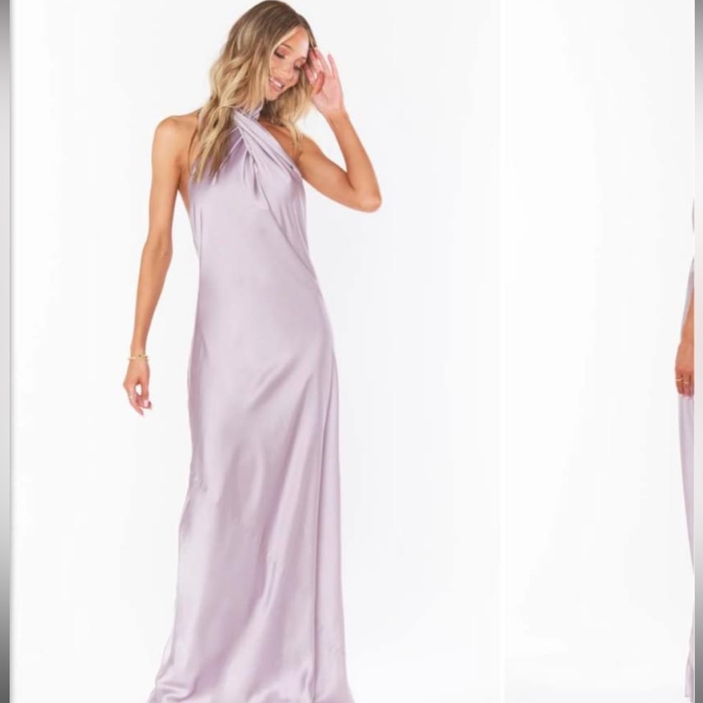 Show Me Your Mumu Jasmine Halter Maxi Dress in Dusty Purple Luxe Satin